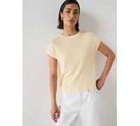 Mango Short-Sleeved Knitted Cotton Sweater, Yellow, Size L, Women Yellow
