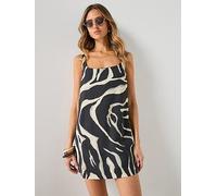 Mango Short Zebra Print Dress, Black, Size L, Women Black