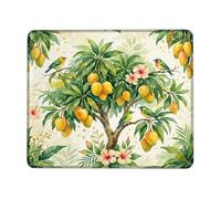 Mango Small Mouse Pad, Tropical Botanical Bird Flower Summer Green Square Rubber Smooth Portable Cloth Mousepad Desk Accessories for Gaming Computer Laptop Square 8x10 Inch