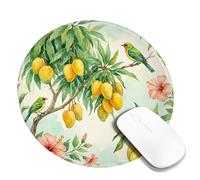 Mango Small Mouse Pad, Tropical Botanical Bird Hibiscus Summer Green Round Rubber Washable Portable Travel Mousepad Decor for Home Office Work Gaming Desk Round 8x8 Inch