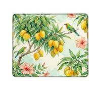 Mango Small Mouse Pad, Tropical Botanical Bird Hibiscus Summer Green Square Rubber Non Slip Portable Cloth Mousepad Desk Accessories for Gaming Computer Laptop Square 8x10 Inch