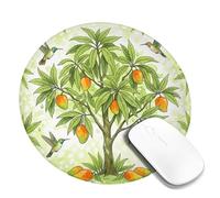 Mango Small Mouse Pad, Tropical Nature Tree Hummingbird Summer Green Round Rubber Smooth Aesthetic Mousepads Desk Accessories for Gaming Computer Laptop Round 8x8 Inch