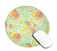 Mango Small Mouse Pad, Tropical Playful Pineapple Starflower Summer Yellow Round Rubber Smooth Portable Travel Mousepad Idea for Home Office Desk Laptop Gamers Gift Round 8x8 Inch