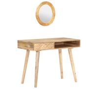 Mango Solid Wood Dressing Table 100 x 50 x 76 cm with Mirror 48 cm, Drawer, Compartment, Storage Space for Bedroom, Girls' Room, Bathroom, Makeup, Cosmetics, LED Lighting