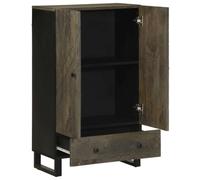 Mango Solid Wood Highboard, 60 x 33 x 100 cm, Black with Metal Feet, Modern Storage Cabinet for Living Room, Compact and Robust, Ideal as a TV Board and Storage Solution