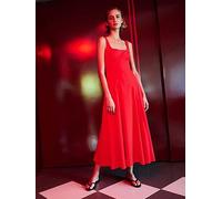 Mango Starring Hailey Bieber Long Flared Dress, Red, Size L, Women Red