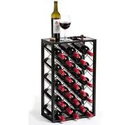 Mango Steam 23 Bottle Black Wine Rack with Glass Top Shelf, Free Standing for Home, Kitchen and Bar