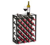 Mango Steam 32 Bottle Black Wine Rack with Glass Top Shelf, Free Standing for Home, Kitchen and Bar
