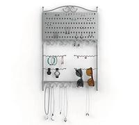 Mango Steam Deluxe Wall Mounted Closet/Wardrobe Display Hanger Organizer for Jewellery & Earrings with Hooks & Bar for Necklaces, Bracelets, Accessories - Silver