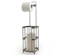 Mango Steam Floor Free Standing Toilet / Tissue Paper Holder Stand with Roll Storage - Gray Silver