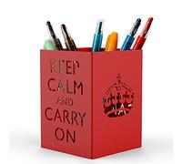 Mango Steam Metal Pen Holder, Stand for Desk - Pencil Cup Organizer for Office, Classroom, Home (Keep Calm, Red)