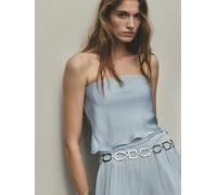 Mango Strapless Top Co-Ord With Ruffles, Blue, Size M, Women Blue