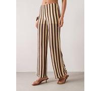 Mango Striped Co-ord Openwork Knit Pants, Brown, Size M, Women Brown