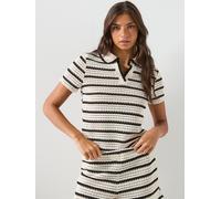 Mango Striped Crochet Co-ord Polo, White, Size Xs, Women White