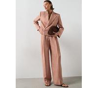Mango Striped Linen Co-Ord Suit Trousers, Pink, Size 8, Women Pink