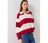 Mango Striped Polo-Neck Sweater, Red, Size L, Women Red