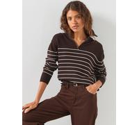 Mango Striped Zipped Sweater, Brown, Size L, Women Brown