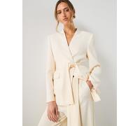 Mango Suit Blazer Co-ord Without Lapels, Cream, Size L, Women Cream