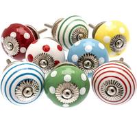Mango Tree Cupboard Knob Decorative Mixed Colours, Red, Green, Blue And Yellow Drawer Pull And Ceramic Door Handle Set Of 8