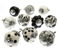 Mango Tree Cupboard Knobs Decorative Black And White Ceramic Door And Drawer Handles Vintage Home Décor Set Of 10