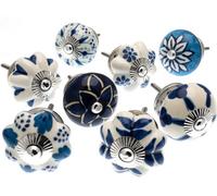 Mango Tree Cupboard Knobs Decorative Blue And White With Contemporary Patterns Ceramic Door And Drawer Handles Set Of 8