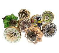 Mango Tree Cupboard Knobs - Decorative Bohemian Style with Classic Prints Ceramic Door and Drawer Handles - Vintage Home Décor Set of 8