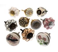 Mango Tree Cupboard Knobs Decorative Classic Designs In Pink, Green With Glass And Ceramic Ceramic Door And Drawer Handles Set Of 10