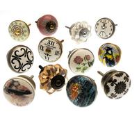 Mango Tree Cupboard Knobs Decorative Classic Style With Pinks, Greens And Patterns Ceramic Door And Drawer Handles Set Of 12