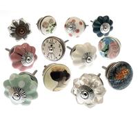 Mango Tree Cupboard Knobs - Decorative Classic Style with Pinks, Greens and Patterns Ceramic Door and Drawer Handles - Vintage Home Décor Set of 12