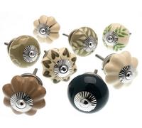 Mango Tree Cupboard Knobs Decorative Dark Green, Cream And Sage Green With Patterns Ceramic Drawer Pulls