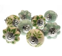 Mango Tree Cupboard Knobs Decorative Light Green And Cream With Patterns, Dots, Spots And Stripes Ceramic Pulls
