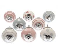 Mango Tree Cupboard Knobs - Decorative Pink and White and Whisper Grey with Dots, Spots and Stripes Ceramic Door and Drawer Handles - Vintage Home Décor Set of 8