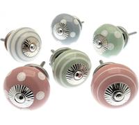 Mango Tree Cupboard Knobs Decorative Pink, Grey And Eau De Nil Green Ceramic Door And Drawer Handles Set Of 8