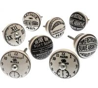 Mango Tree Cupboard Knobs - Decorative Plain Grey and Yellow Round and Flower Shaped Ceramic Door and Drawer Handles - Vintage Home Décor Set of 8