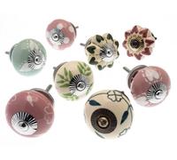 Mango Tree Cupboard Knobs Decorative Shabby Chic Pink And Cream Ceramic Door And Drawer Handles Vintage Home Décor Set Of 8