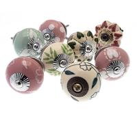 Mango Tree Cupboard Knobs - Decorative Shabby Chic Pink and Cream Ceramic Door and Drawer Handles - Vintage Home Décor Set of 8