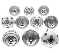 Mango Tree Cupboard Knobs - Decorative Whisper Grey and White with Dots, Spots and Stripes Ceramic Door and Drawer Handles - Vintage Home Décor Set of 10