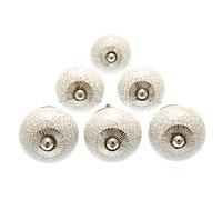 Mango Tree Cupboard Knobs - Decorative White Crackle Effect Ceramic Door and Drawer Handles - Vintage Home Décor Set of 6