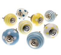 Mango Tree Cupboard Knobs Mixed Set Of 8 X Turquoise And Lemon Coloured Ceramic Cupboard Knobs