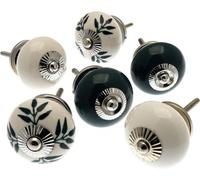 Mango Tree Cupboard Knobs Plain Dark Green And White Round And Flower Shape With Patterns Ceramic Door Handles Set Of 6