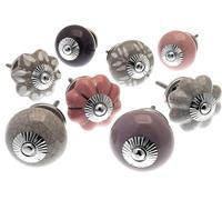 Mango Tree Glass and Ceramic Cupboard Door Knob Set of 8 in Neutral Shades of Antique Pinks and Gentle Grey Designs
