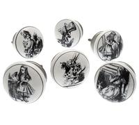 Mango Tree - Mixed Set of 6 'Alice in Wonderland' Shabby Chic Vintage Style Ceramic Cupboard Knobs (MG-28)