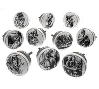 Mango Tree - Mixed Set of 'Alice in Wonderland - Clocks' Black & White Ceramic Cupboard Knobs x Pack 10 (MG-262)