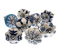 Mango Tree - Mixed Set of Blues Ceramic Cupboard Knobs x Pack 8 (MG-706)