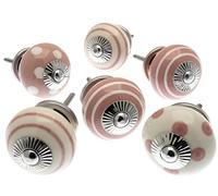 Mango Tree - Mixed Set of Dusty Pink & Off White Ceramic Cupboard Knobs x Pack 6 (MG-257)