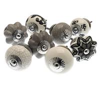 Mango Tree - Mixed Set of Grey & White Scandi Style Ceramic Cupboard Knobs x Pack 8 (MG-700)