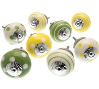 Mango Tree - Mixed Set of Multi Coloured Ceramic Cupboard Knobs x Pack 8 (MG-612)