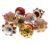 Mango Tree -Set of Ceramic & Glass Cupboard Knobs in Dramatic Reds & Pinks x Pack 8 (MG-752)