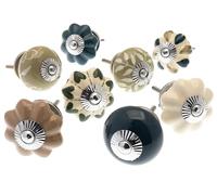 Mango Tree Vintage Cupboard Knob - Decorative Dark Green, Cream and Sage Green with Patterns Drawer Pull and Ceramic Door Handle - Elegant Hardware Set of 8