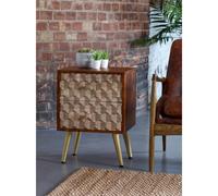 Mango Wood 2 Drawer Side Lamp Bedside Table Two Tone CNC Cuts and Gold Legs